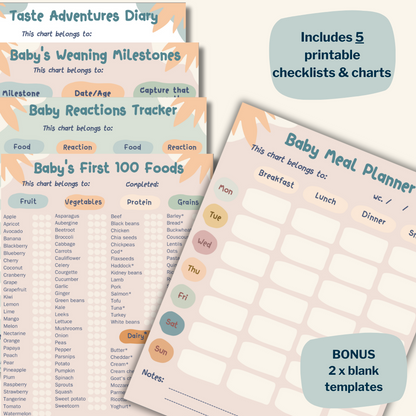 Printable Baby First Foods Checklist Charts